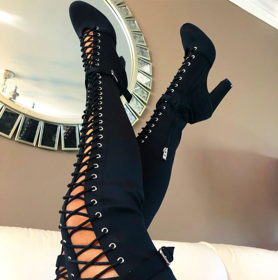 High Heels Dance Shoes Women Big Size Sexy Mesh Lace Up Black Stiletto Heel  Boot Fish